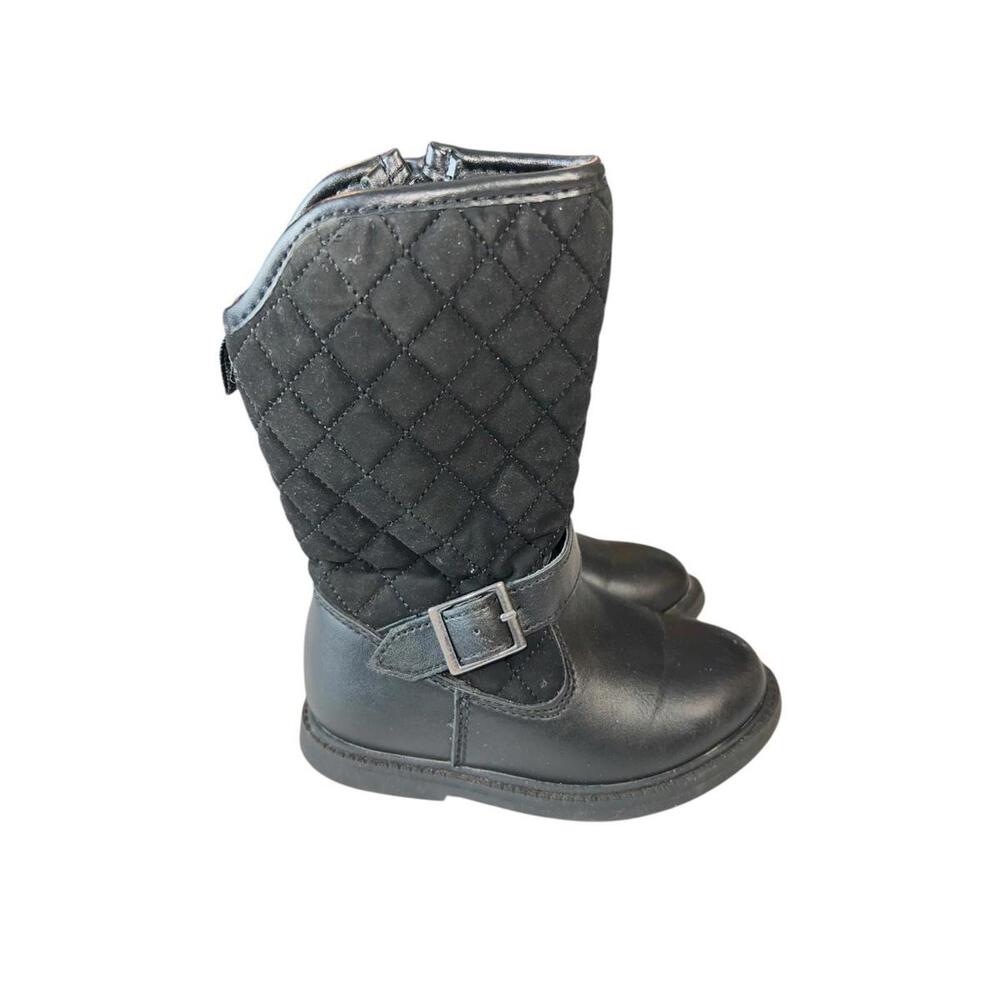 Carter's Claress Black Quilted Moto Boots Girls Size 6 Zipper Buckle Detail